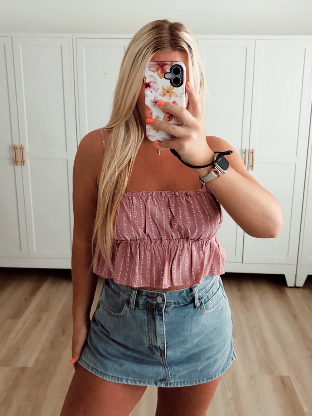 Pink and white babydoll boho crop tank top